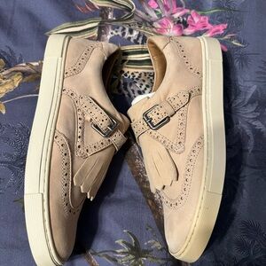 Beige suede leather Loafers with Fringe Detail NEW